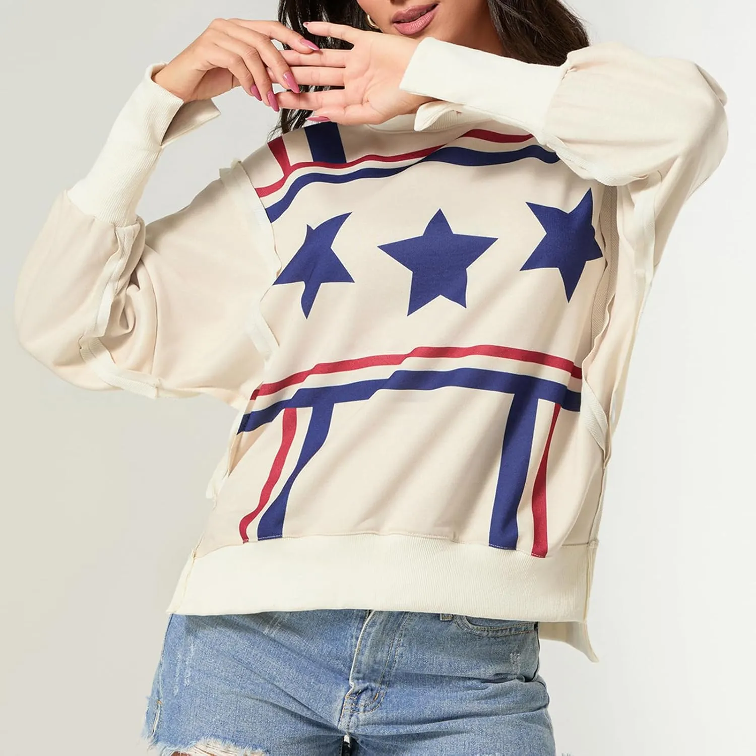 Women Oversized Graphic Sweatshirt Y2K Long Sleeve Crewneck Drop Shoulder Tee Shirt Vintage Loose Fit Pullover Tops
