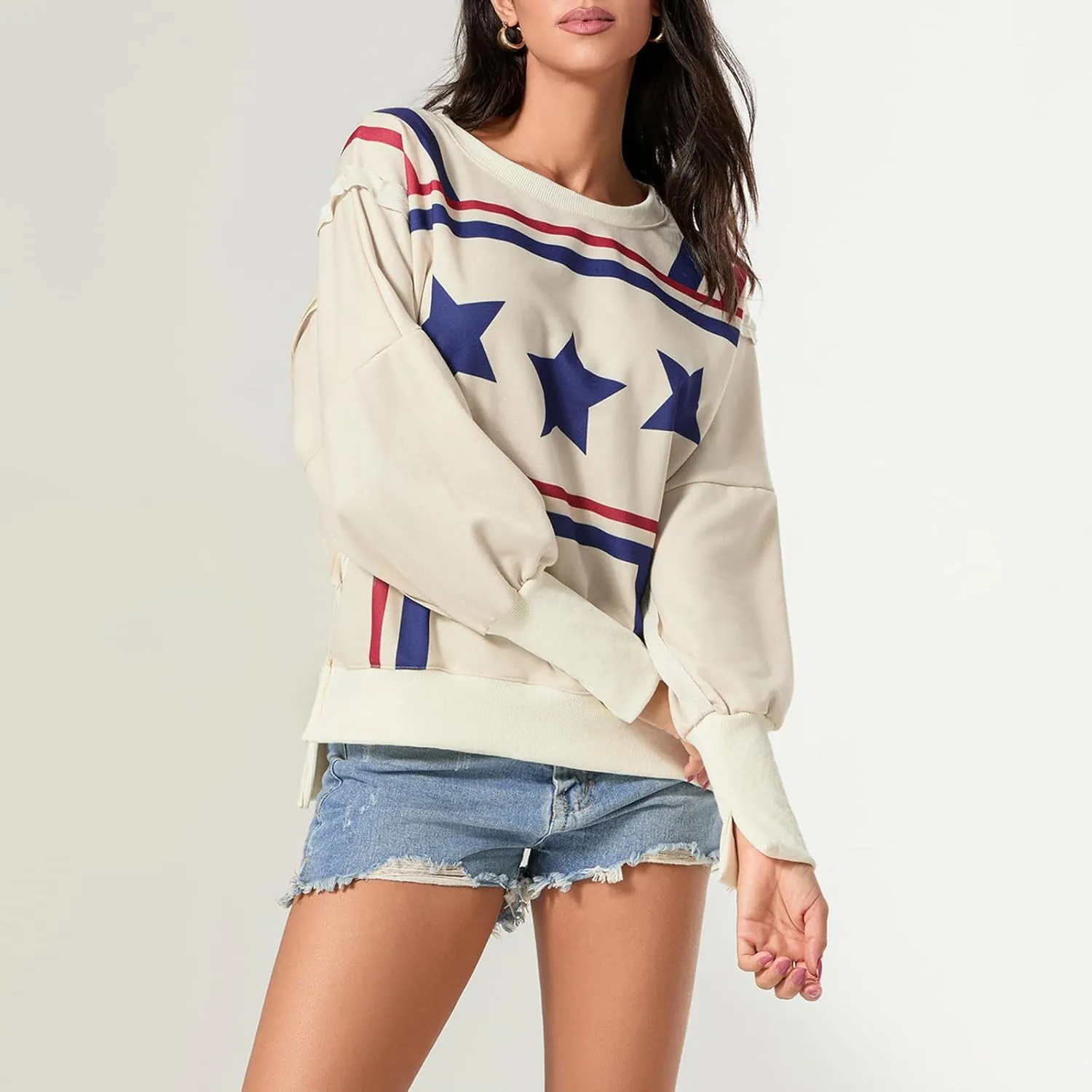Women Oversized Graphic Sweatshirt Y2K Long Sleeve Crewneck Drop Shoulder Tee Shirt Vintage Loose Fit Pullover Tops