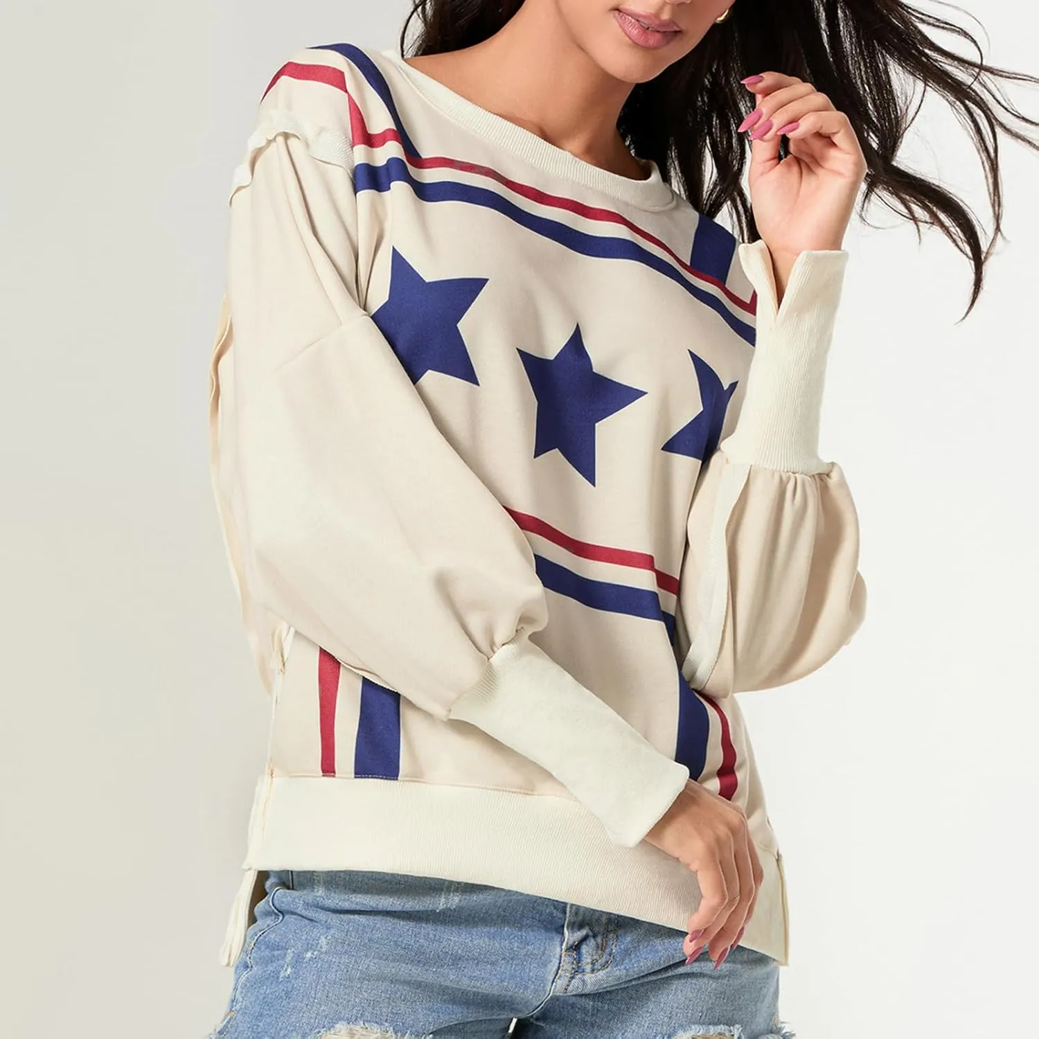 Women Oversized Graphic Sweatshirt Y2K Long Sleeve Crewneck Drop Shoulder Tee Shirt Vintage Loose Fit Pullover Tops