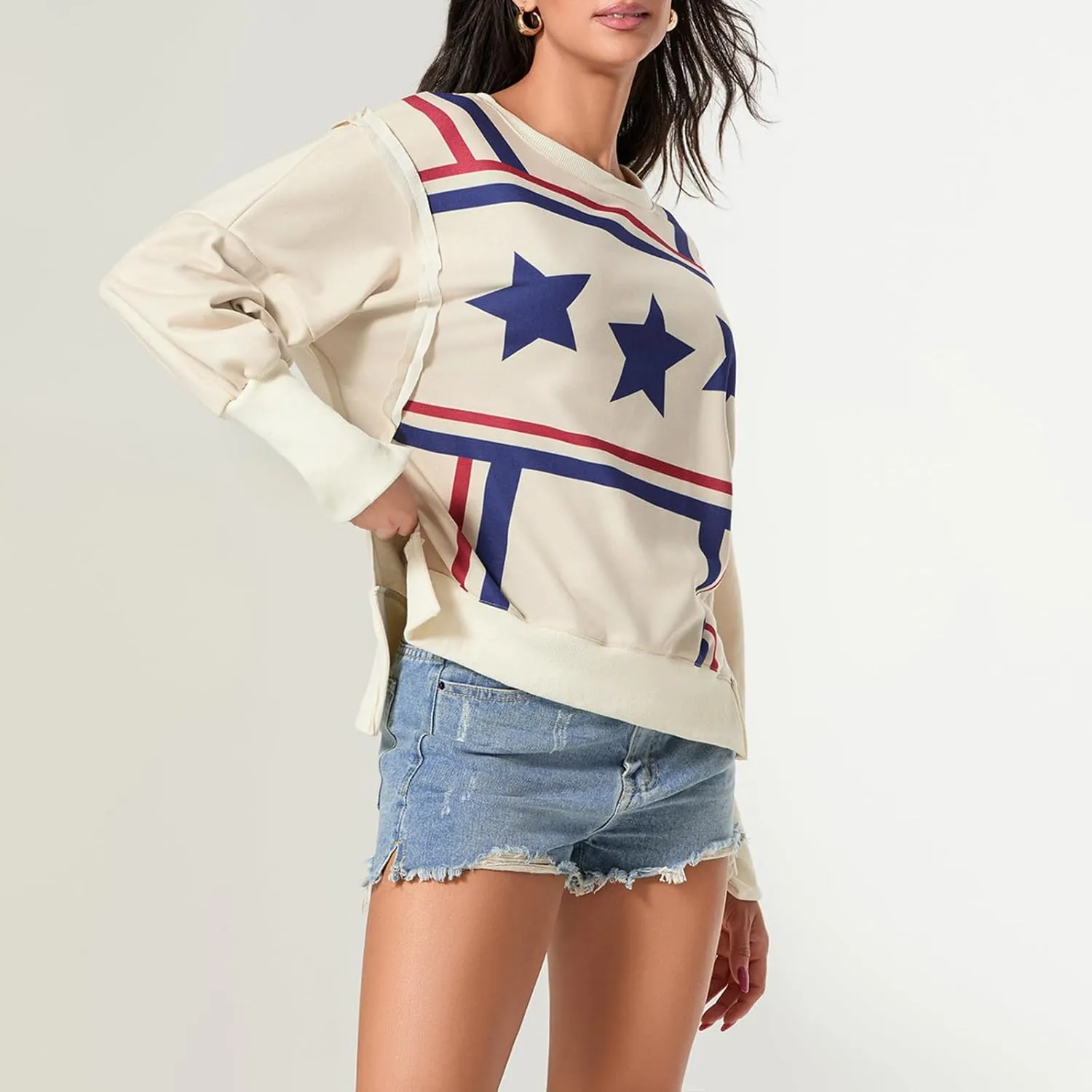 Women Oversized Graphic Sweatshirt Y2K Long Sleeve Crewneck Drop Shoulder Tee Shirt Vintage Loose Fit Pullover Tops