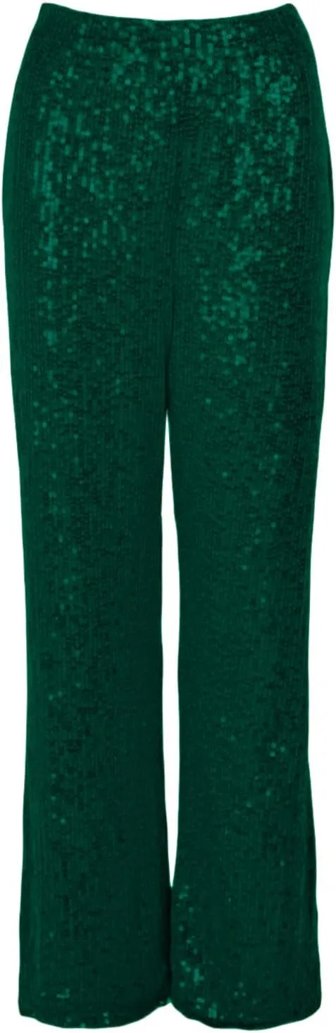Women Sequins Trousers Wide Leg Shiny Loose Casual Elastic High Waist Glitter Hot Pants Concert Outfits