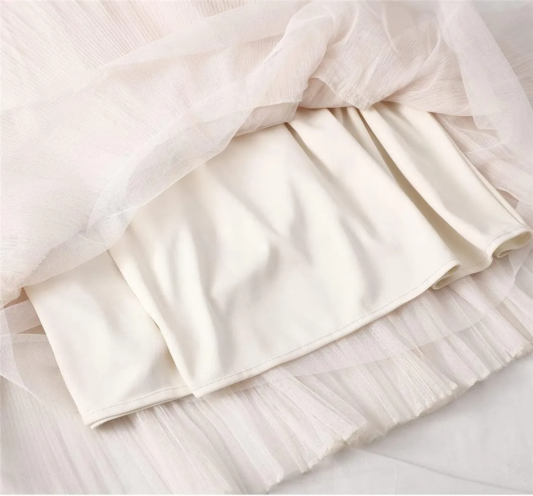 Women Summer Cake Skirt Tulle Skirts Fashion Elastic High Waist Midi Skirt Pleated Female Skirts