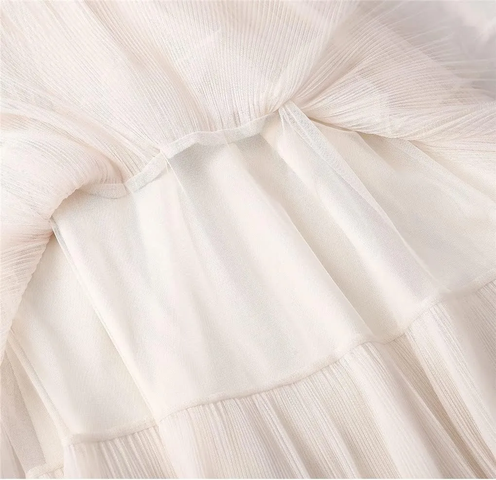 Women Summer Cake Skirt Tulle Skirts Fashion Elastic High Waist Midi Skirt Pleated Female Skirts