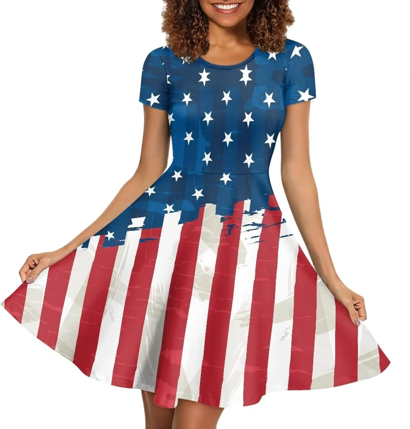 Women Summer Dresses Short Sleeve Casual Swing Dresses A-line Flare Skater Dress Holiday Beach Sundress Size S-4XL