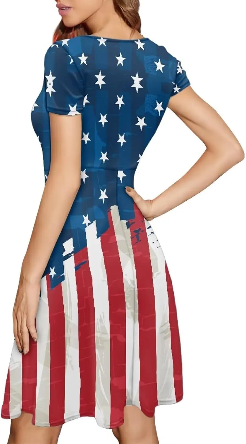 Women Summer Dresses Short Sleeve Casual Swing Dresses A-line Flare Skater Dress Holiday Beach Sundress Size S-4XL