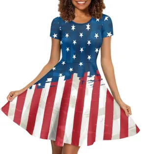Women Summer Dresses Short Sleeve Casual Swing Dresses A-line Flare Skater Dress Holiday Beach Sundress Size S-4XL