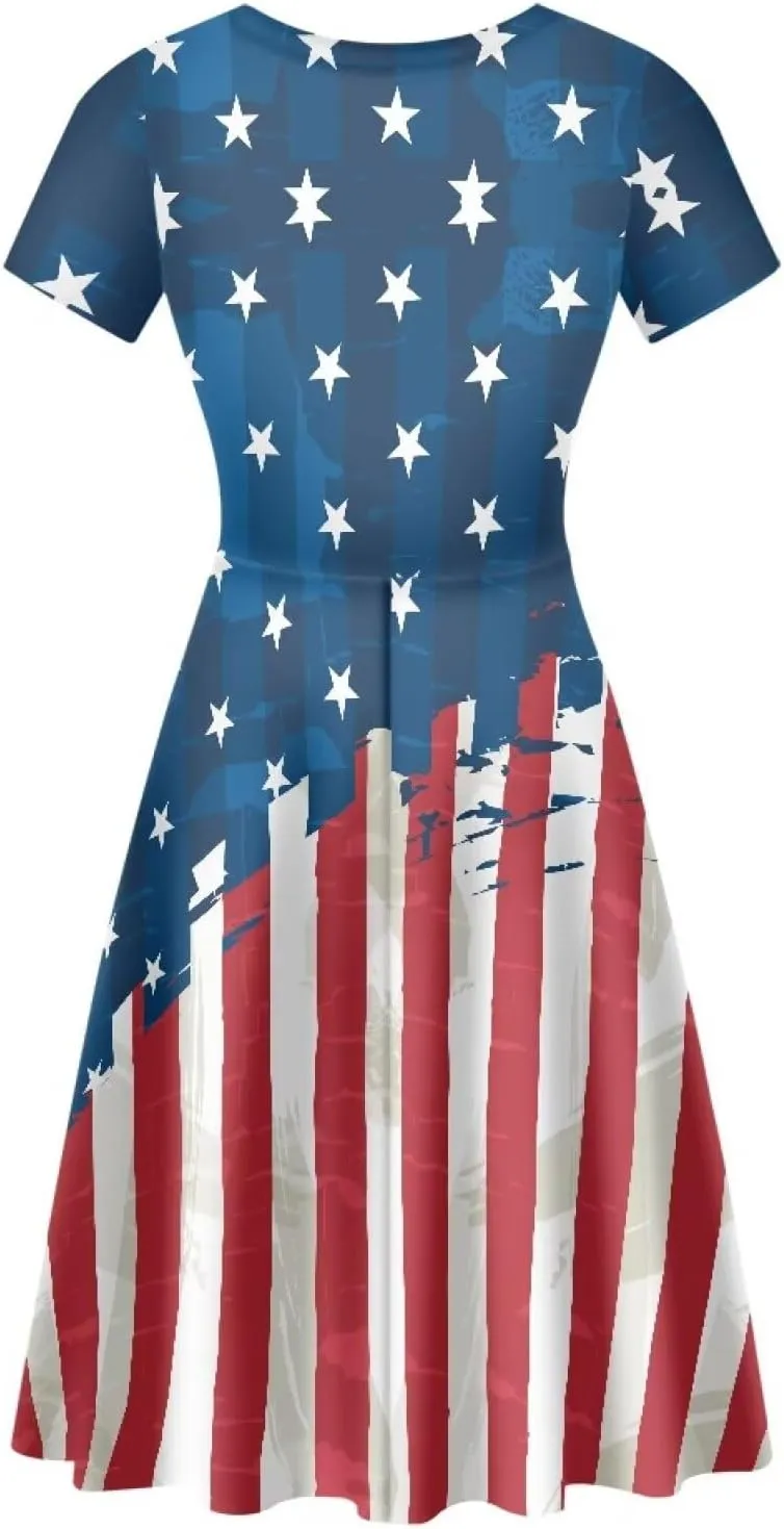 Women Summer Dresses Short Sleeve Casual Swing Dresses A-line Flare Skater Dress Holiday Beach Sundress Size S-4XL