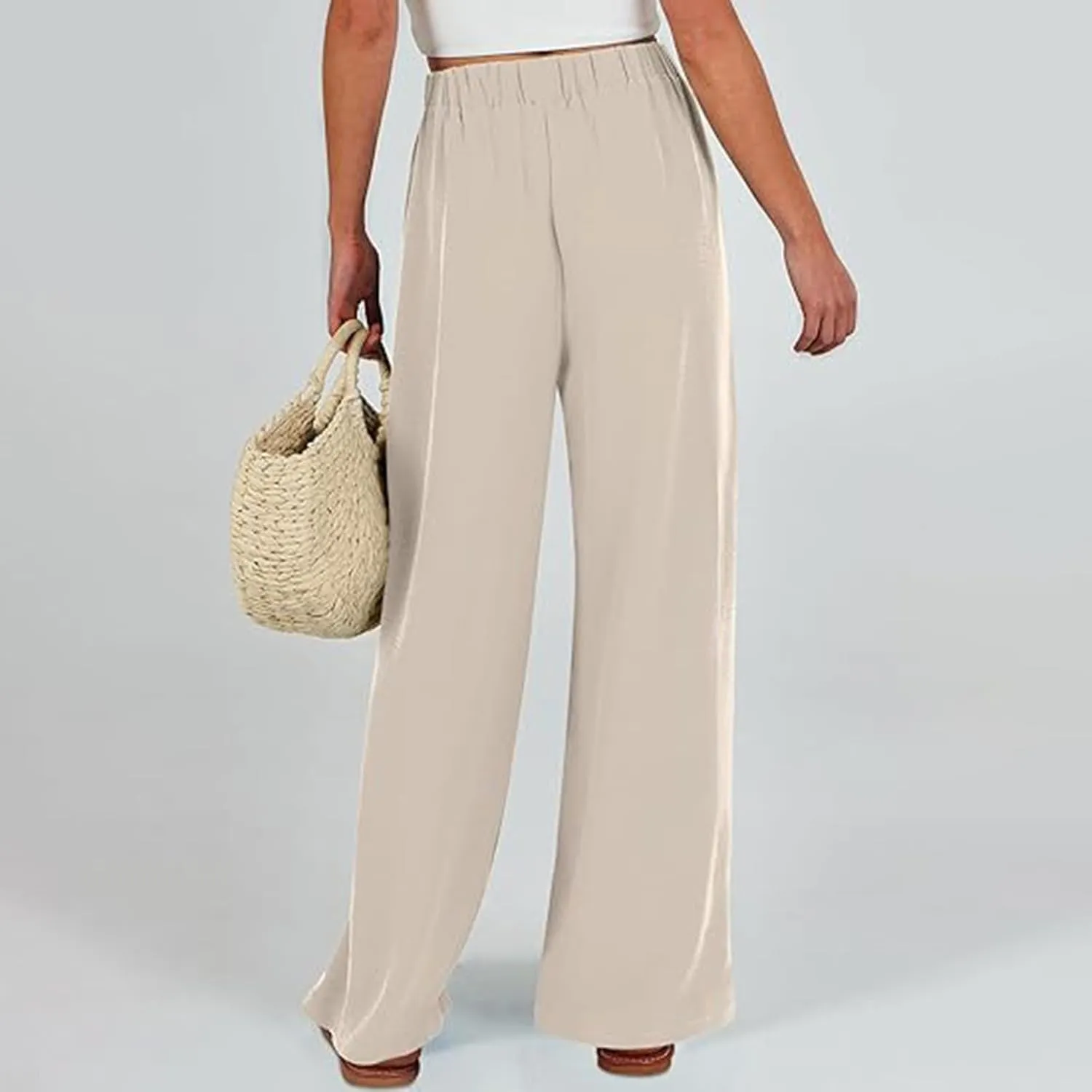 Women Wide Leg Palazzo Pants Summer High Waist Flowy Casual Trousers Loose Lounge 2025 Trendy Beach Travel Vacation Clothes