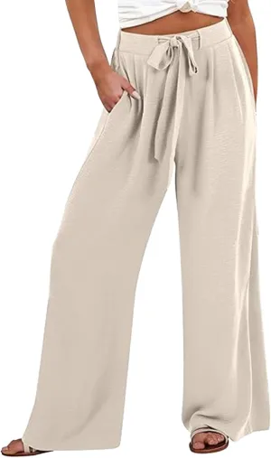 Women Wide Leg Palazzo Pants Summer High Waist Flowy Casual Trousers Loose Lounge 2025 Trendy Beach Travel Vacation Clothes
