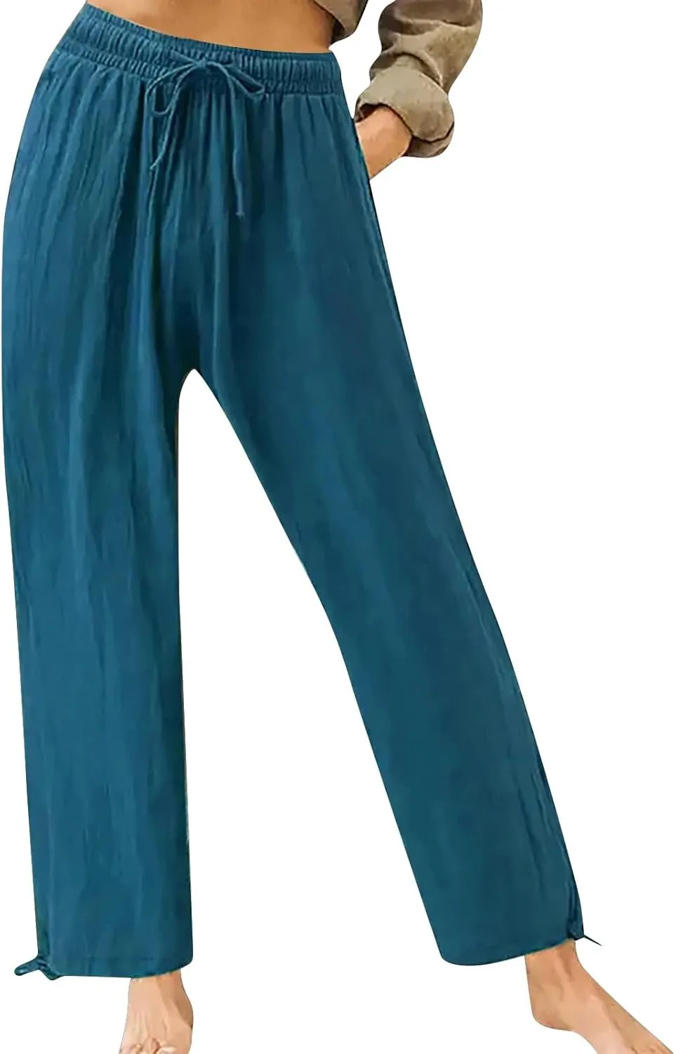 Women's 2024 Casual Wide Leg Pants High Waist Drawstring Loose Fit Trousers Elastic Waist Wide Leg Pants with Pockets