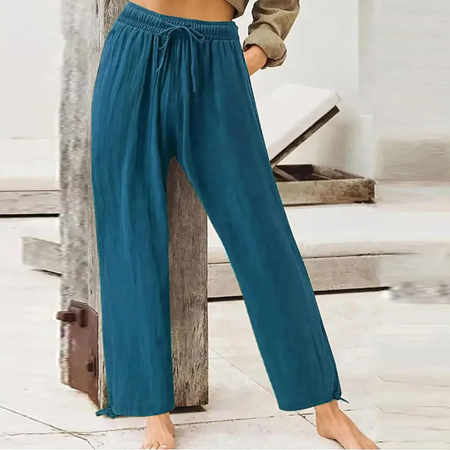 Women's 2024 Casual Wide Leg Pants High Waist Drawstring Loose Fit Trousers Elastic Waist Wide Leg Pants with Pockets