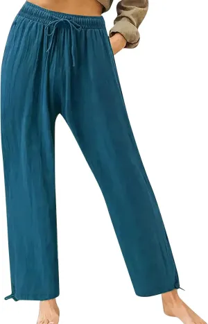 Women's 2024 Casual Wide Leg Pants High Waist Drawstring Loose Fit Trousers Elastic Waist Wide Leg Pants with Pockets