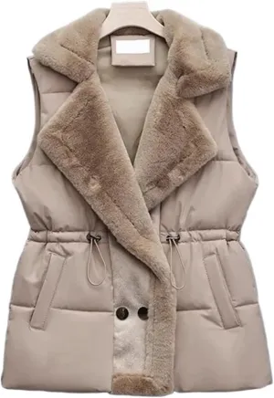 Women's Autumn Winter Down Cotton-Padded Vest Jacket Sleeveless Suit Collar Waist Waistcoat Short Coat Ladies Tops