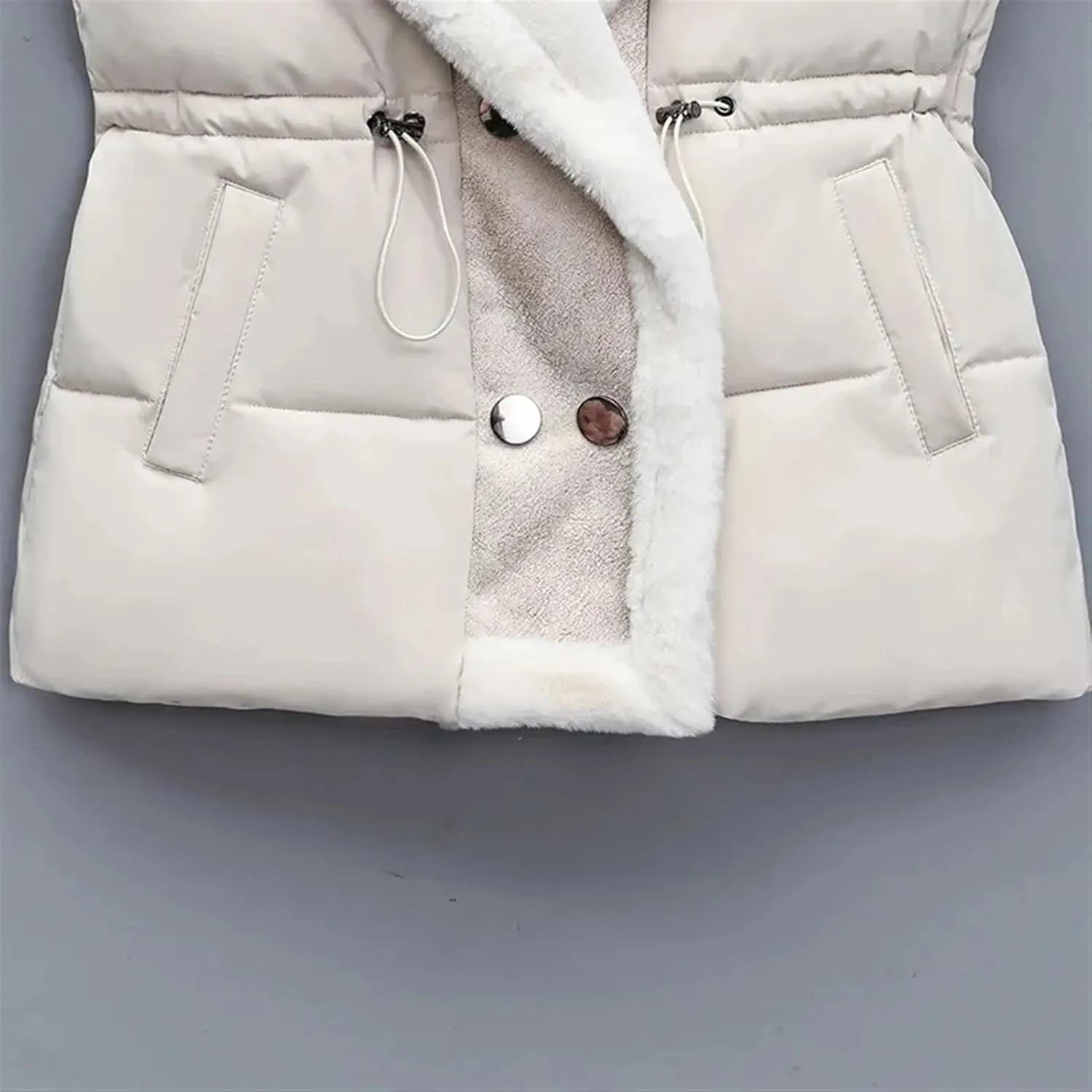 Women's Autumn Winter Down Cotton-Padded Vest Jacket Sleeveless Suit Collar Waist Waistcoat Short Coat Ladies Tops