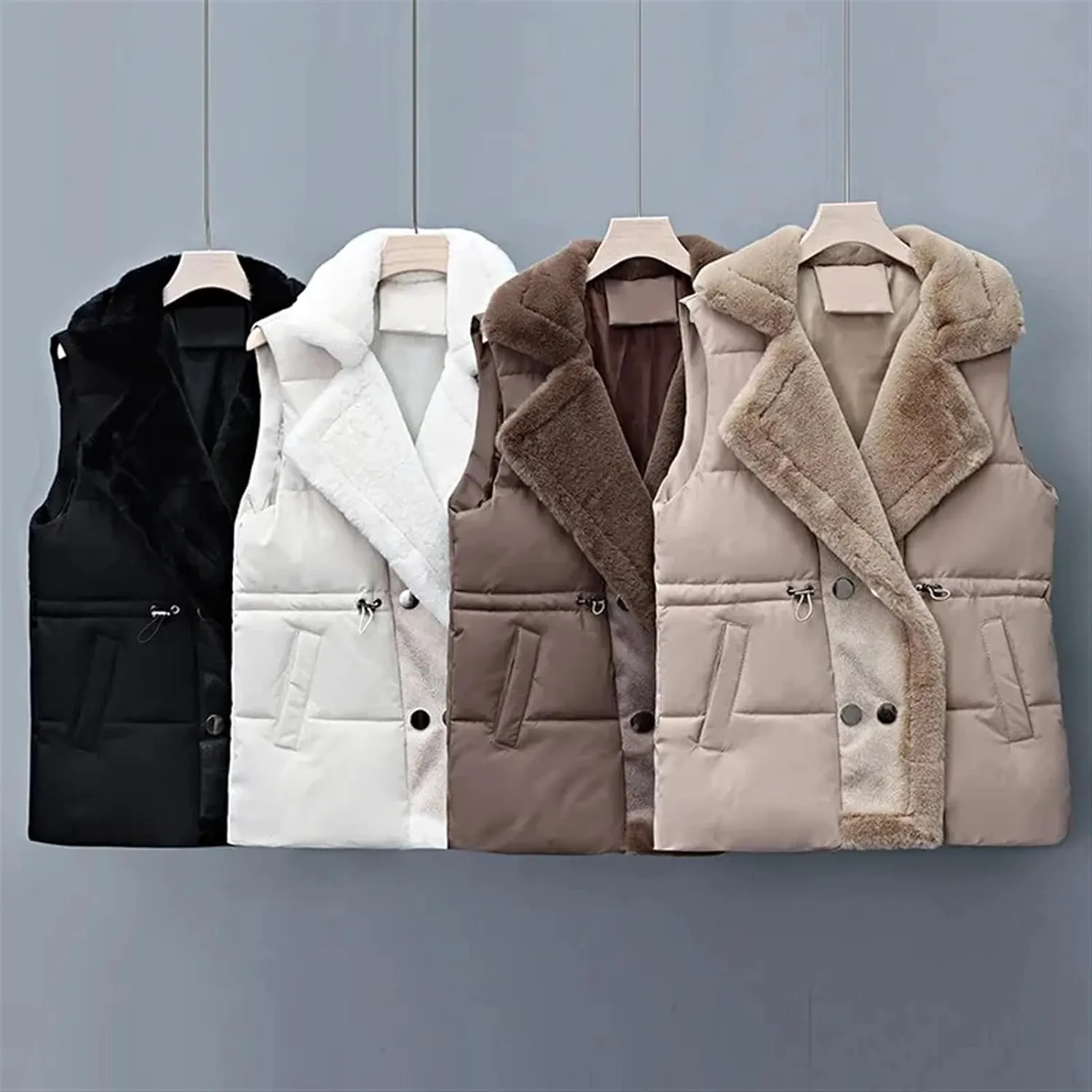 Women's Autumn Winter Down Cotton-Padded Vest Jacket Sleeveless Suit Collar Waist Waistcoat Short Coat Ladies Tops