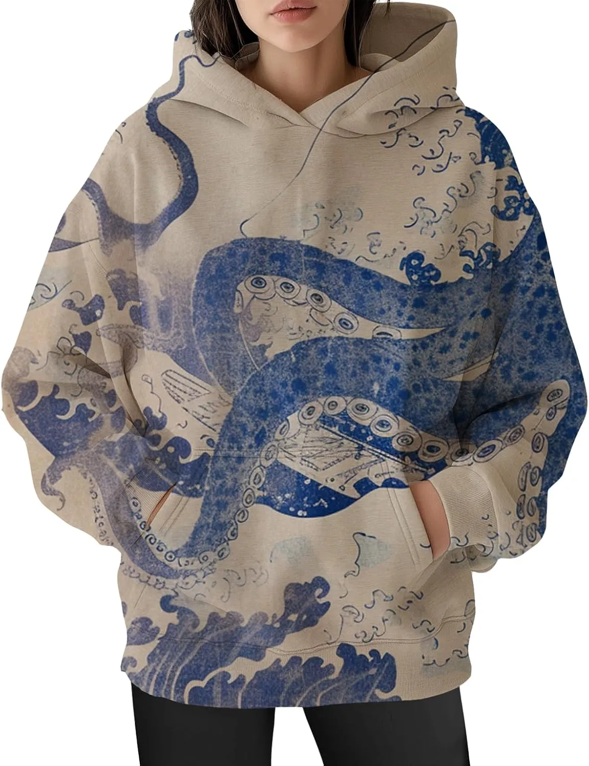 Womens Camo Hoodies Oversized Maple Leaf Print Long Sleeve Hooded Sweatshirt Casual Fleece Pullover Tops with Pockets