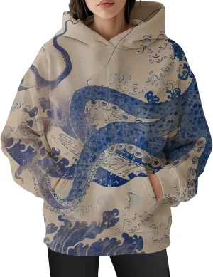 Womens Camo Hoodies Oversized Maple Leaf Print Long Sleeve Hooded Sweatshirt Casual Fleece Pullover Tops with Pockets