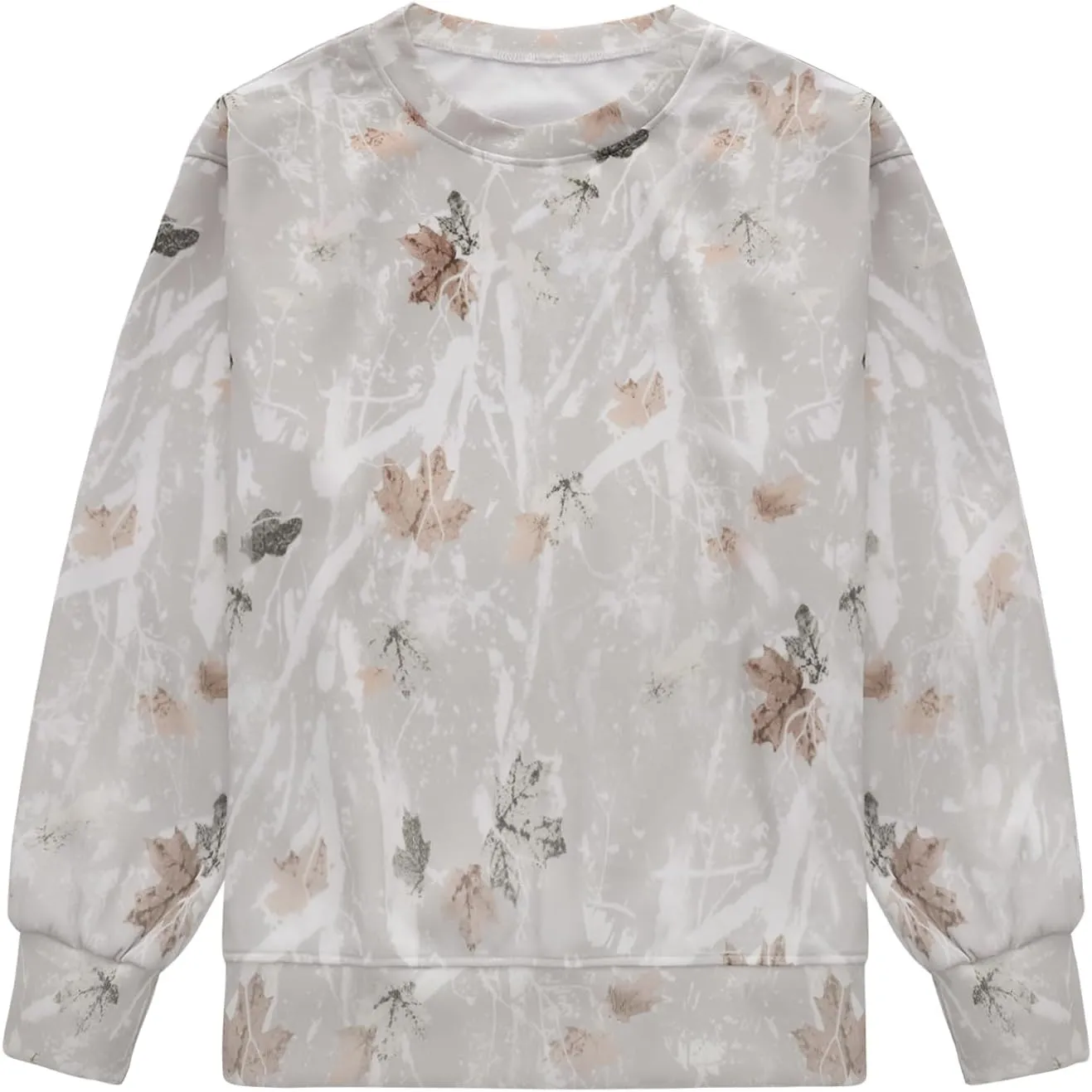 Womens Camo Maple Leaf Hoodie Oversized Lightweight Printed Fleece Sweatshirt Grey S