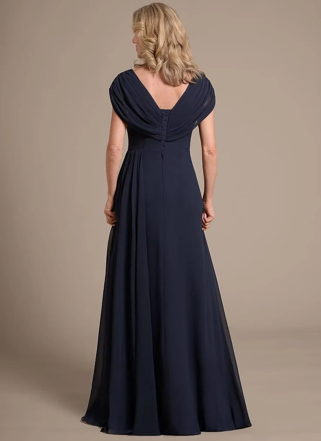Women's Cap Sleeves Ruched Mother of The Bride Dresses 2025 Long Chiffon Formal Evening Dress DE269
