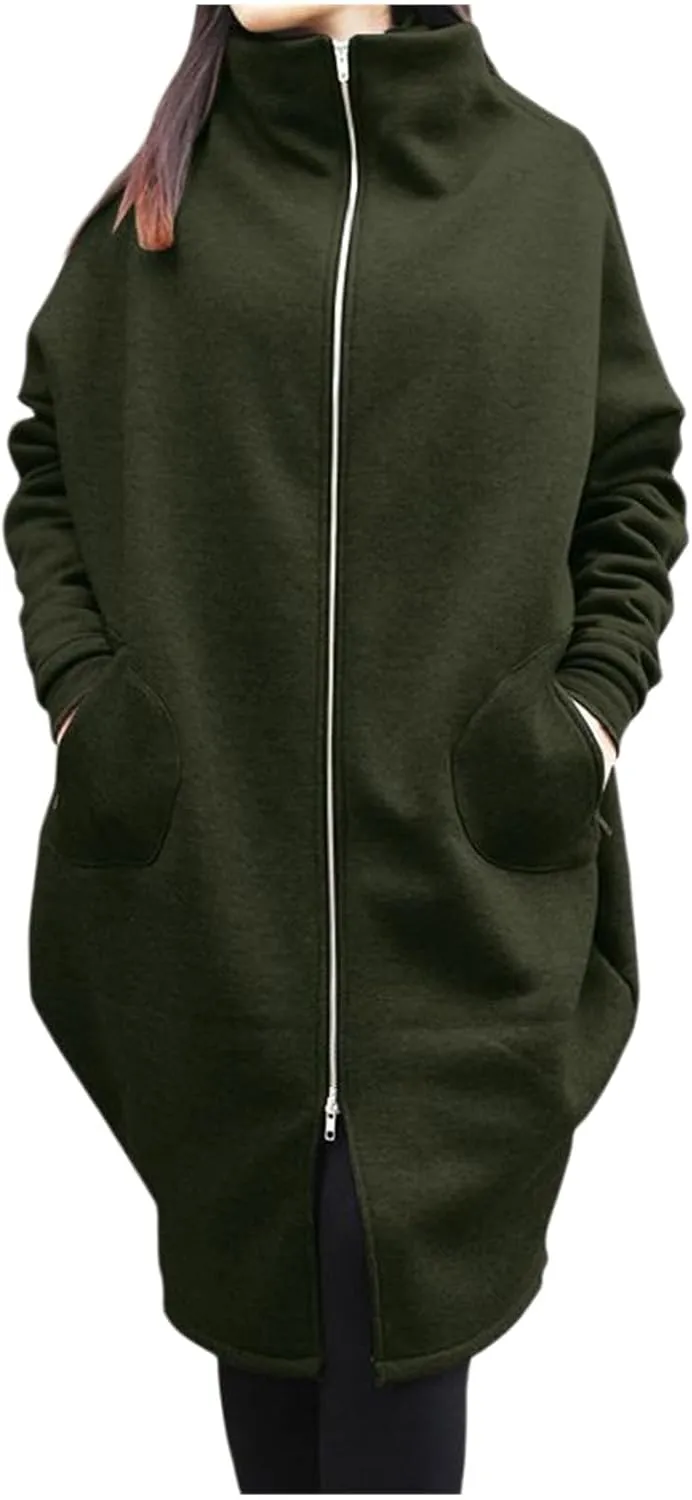 Women's Casual Oversized Hoodies Long Tunic Sweatshirts Jackets Plus Size Zip up Hoodie with Pockets