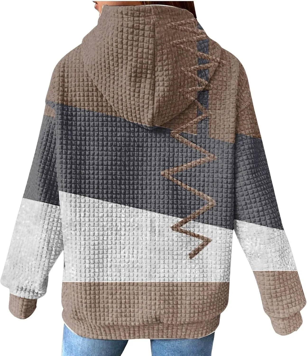 Women's Causal Oversized Cotton Hoodies Long Sleeve Pullover Color Hooded Pactchwork Sweatshirt Autumn & Winter