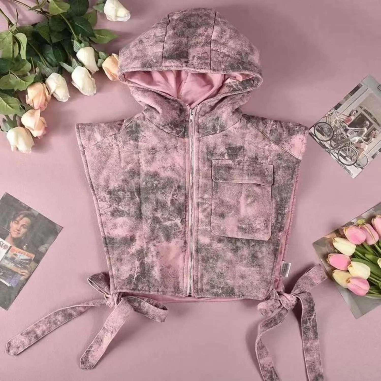 Womens Causal Sleeveless Hooded Denim Vest Zipper Padded Vest Relax Fit Jean Vest Outwear Cropped Vest Jacket