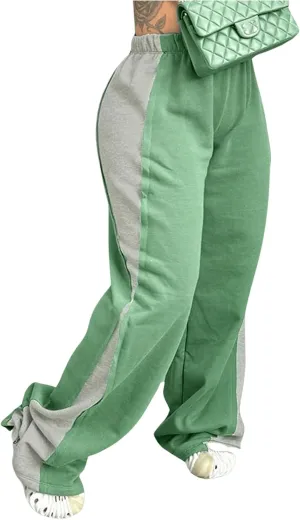Women's Color Block Wide Leg Sweatpants Casual Elastic Waist Jogger Pants Trousers