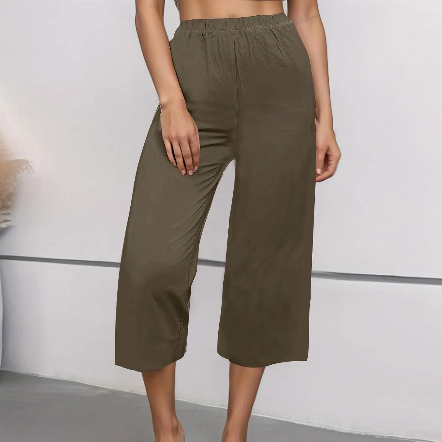 Womens Cotton Linen Pants High Waist Wide Leg Pant Dressy Casual Summer Resort Wear 2024 Loose Lounge Capri Trousers