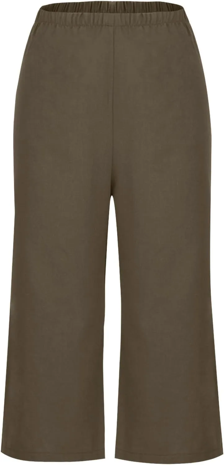 Womens Cotton Linen Pants High Waist Wide Leg Pant Dressy Casual Summer Resort Wear 2024 Loose Lounge Capri Trousers