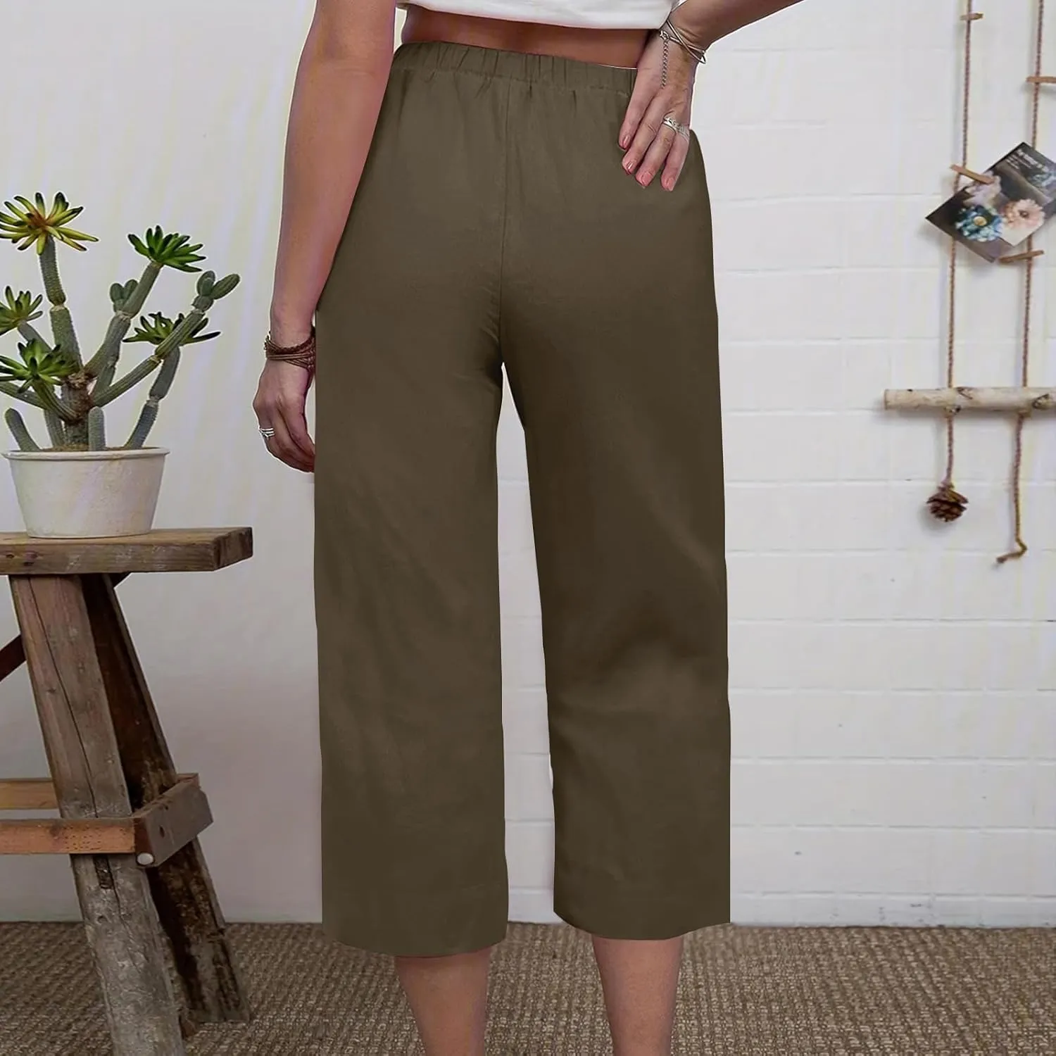 Womens Cotton Linen Pants High Waist Wide Leg Pant Dressy Casual Summer Resort Wear 2024 Loose Lounge Capri Trousers