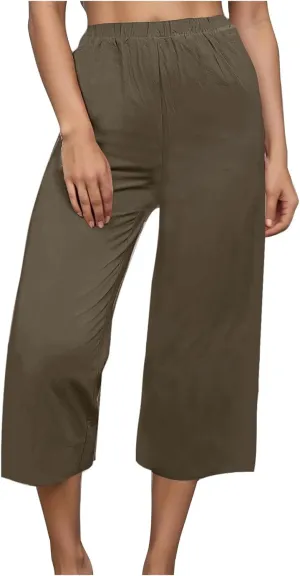Womens Cotton Linen Pants High Waist Wide Leg Pant Dressy Casual Summer Resort Wear 2024 Loose Lounge Capri Trousers