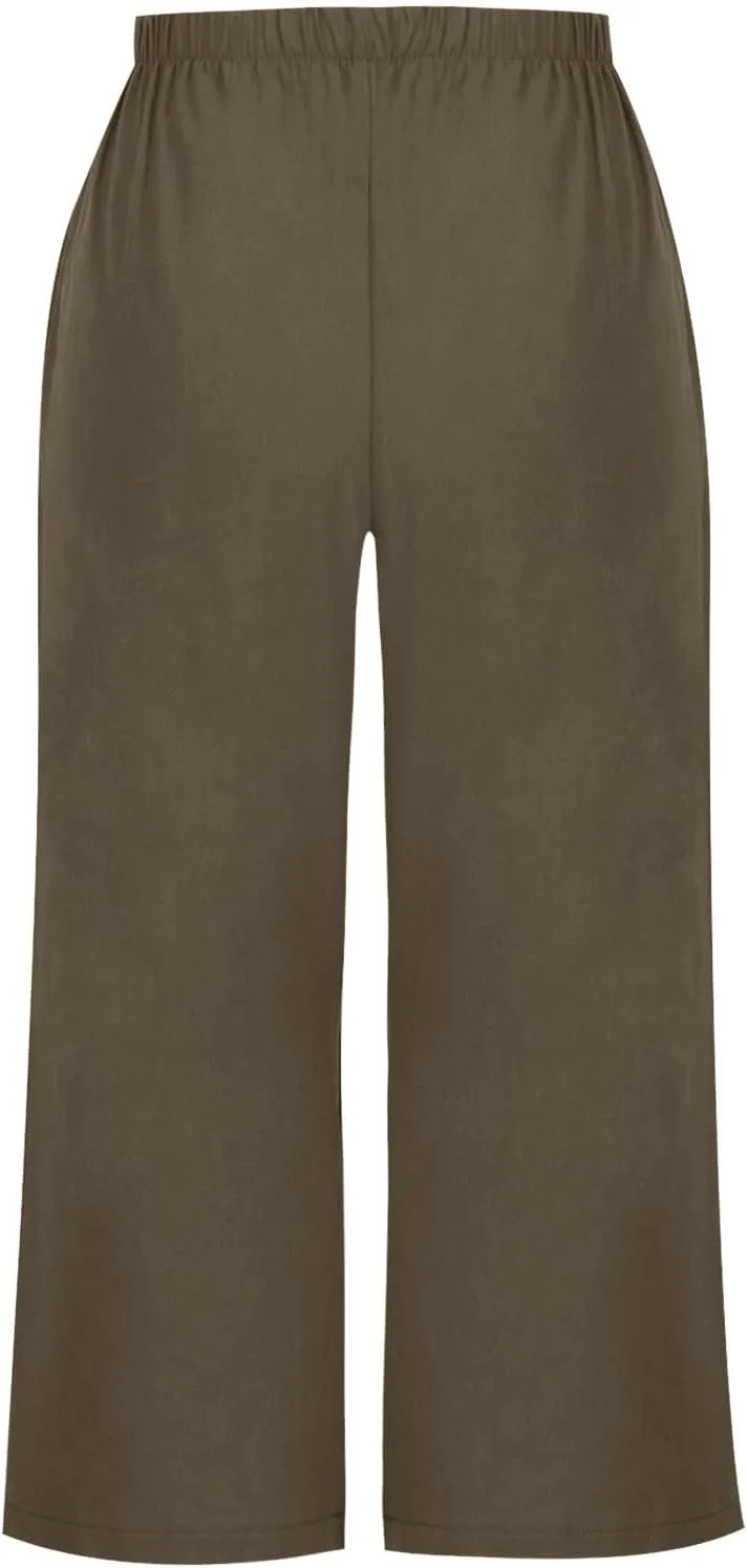 Womens Cotton Linen Pants High Waist Wide Leg Pant Dressy Casual Summer Resort Wear 2024 Loose Lounge Capri Trousers