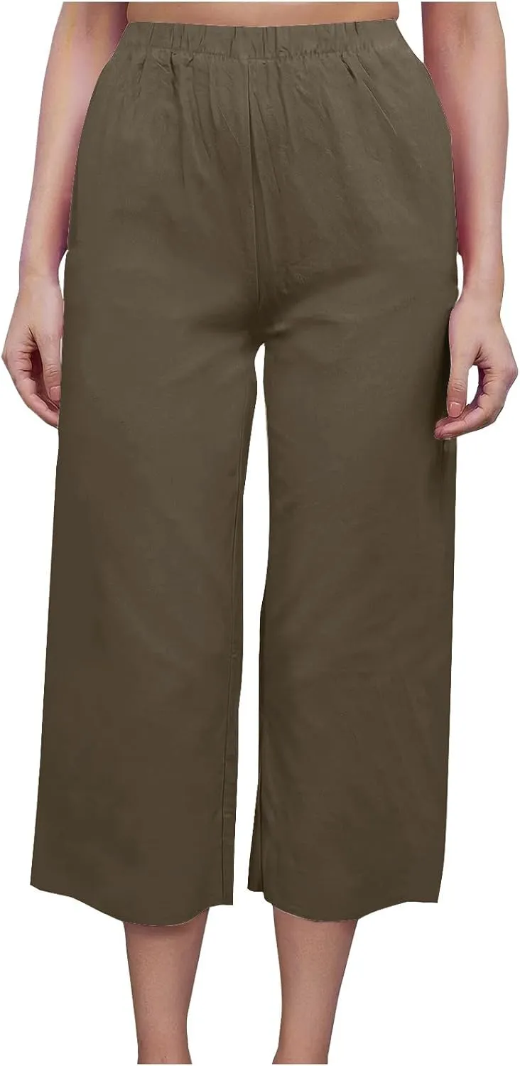 Womens Cotton Linen Pants High Waist Wide Leg Pant Dressy Casual Summer Resort Wear 2024 Loose Lounge Capri Trousers