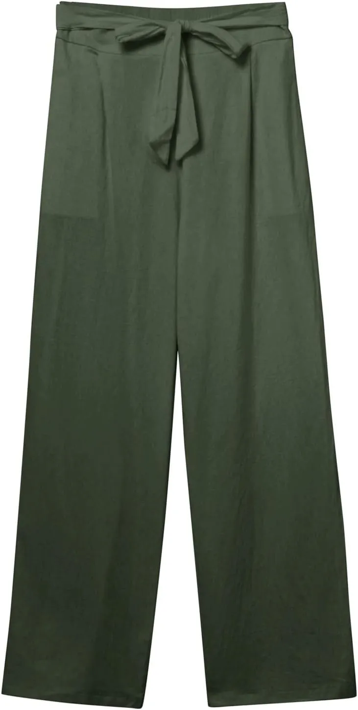Women's Cotton Linen Summer Lightweigt Palazzo Pants Low Waist Wide Leg Loose Fit Pants Travel