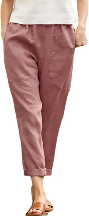 Women's Cotton Linen Summer Palazzo Palazzo Pants Elastic Waisted Bootcut Slim Fit Pants Business Work