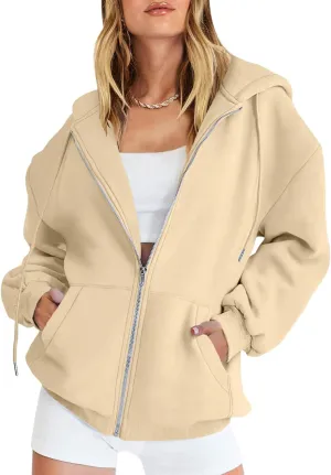Womens Cute Hoodies Lightweight Zip Up Hooded Sweatshirt Casual Drawstring Hoodie with Pockets