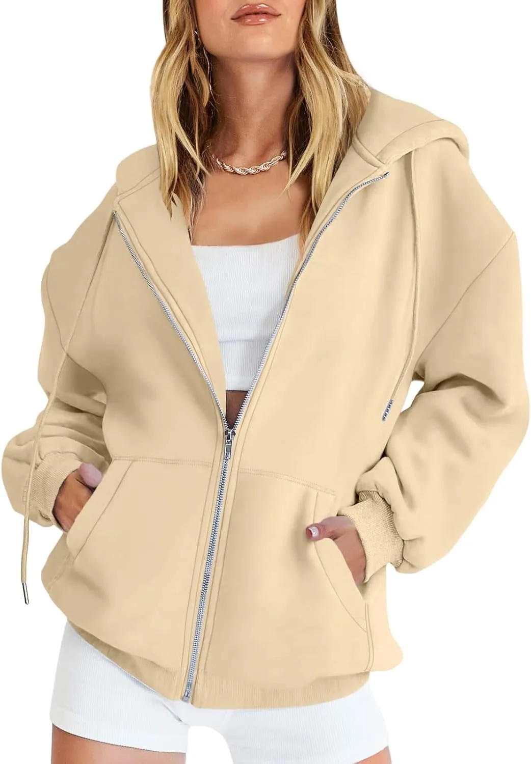 Womens Cute Hoodies Lightweight Zip Up Hooded Sweatshirt Casual Drawstring Hoodie with Pockets