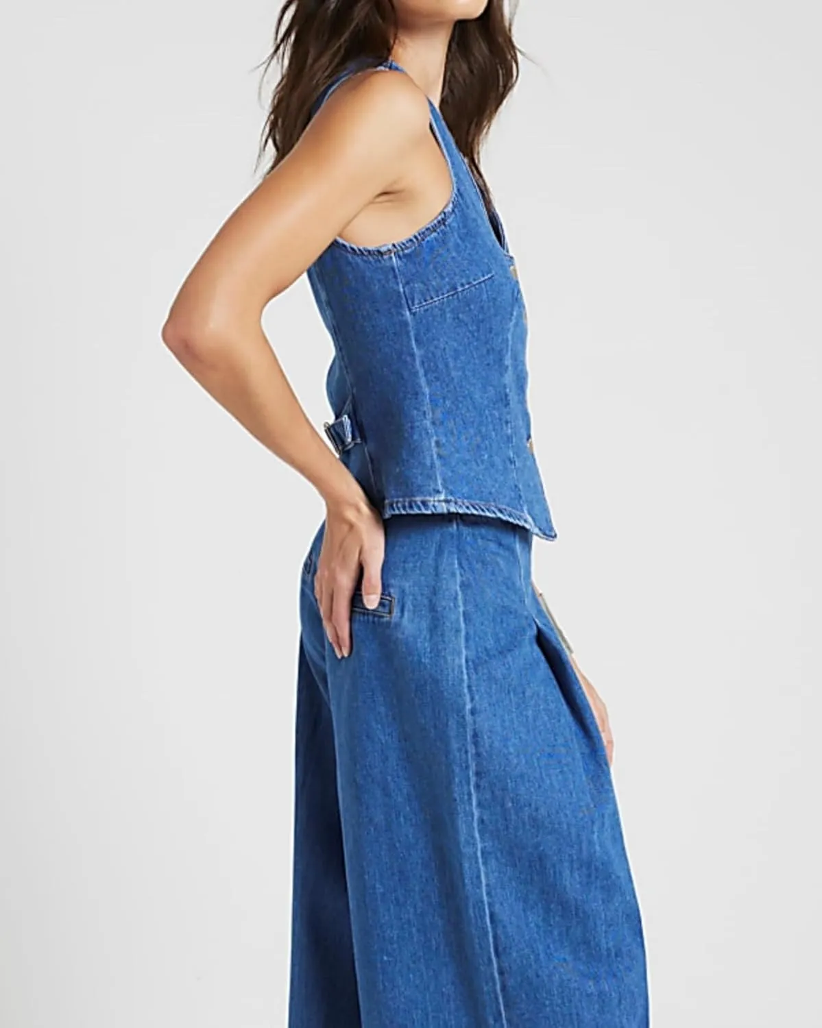 Womens Denim Vest Sleeveless V neck Button Down Casual Jean Suit Waistcoat Vest