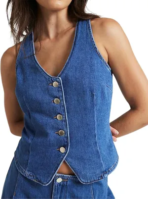 Womens Denim Vest Sleeveless V neck Button Down Casual Jean Suit Waistcoat Vest