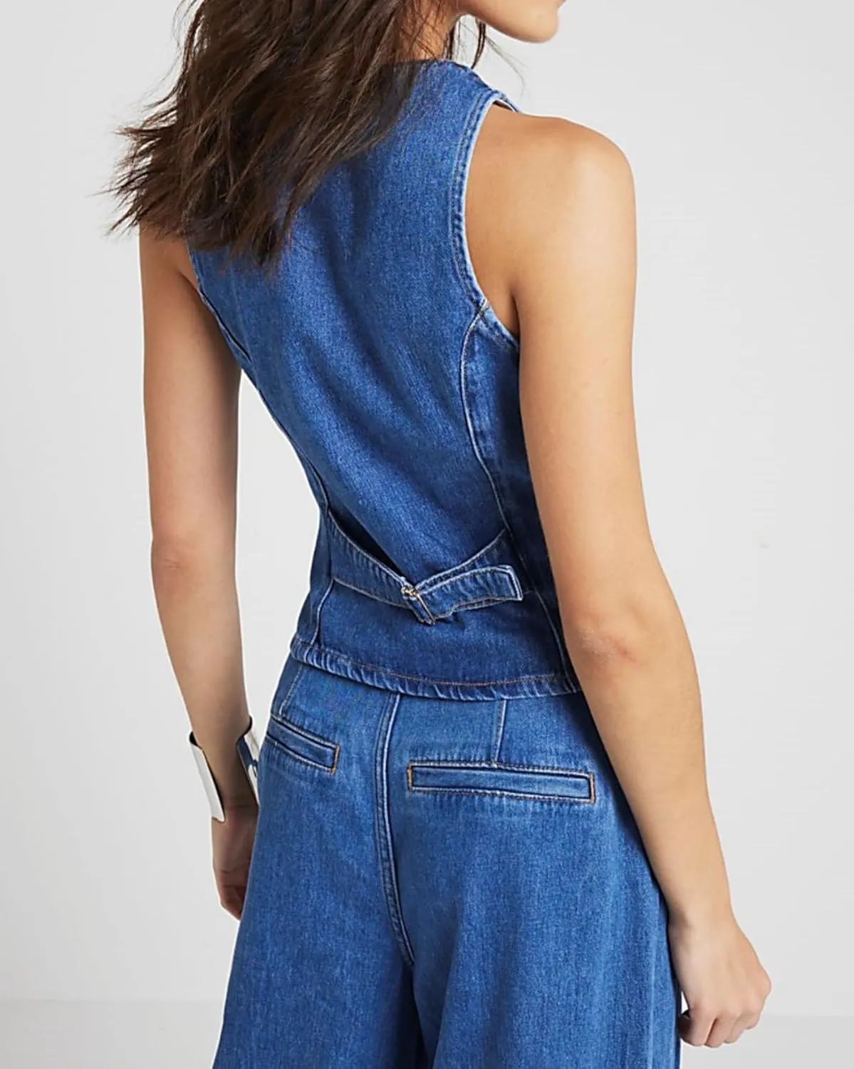 Womens Denim Vest Sleeveless V neck Button Down Casual Jean Suit Waistcoat Vest