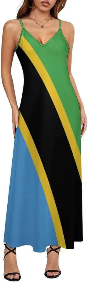 Women's Dresses Tanzania Flag Print Casual Loose Beach Dresses