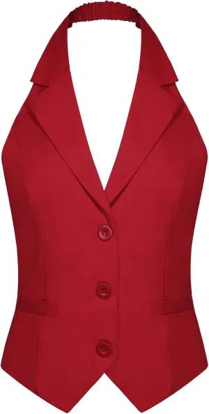 Women's Dressy Casual Versatile Vest Tuxedo Suit Waistcoat Business Button Up Sleeveless Vests