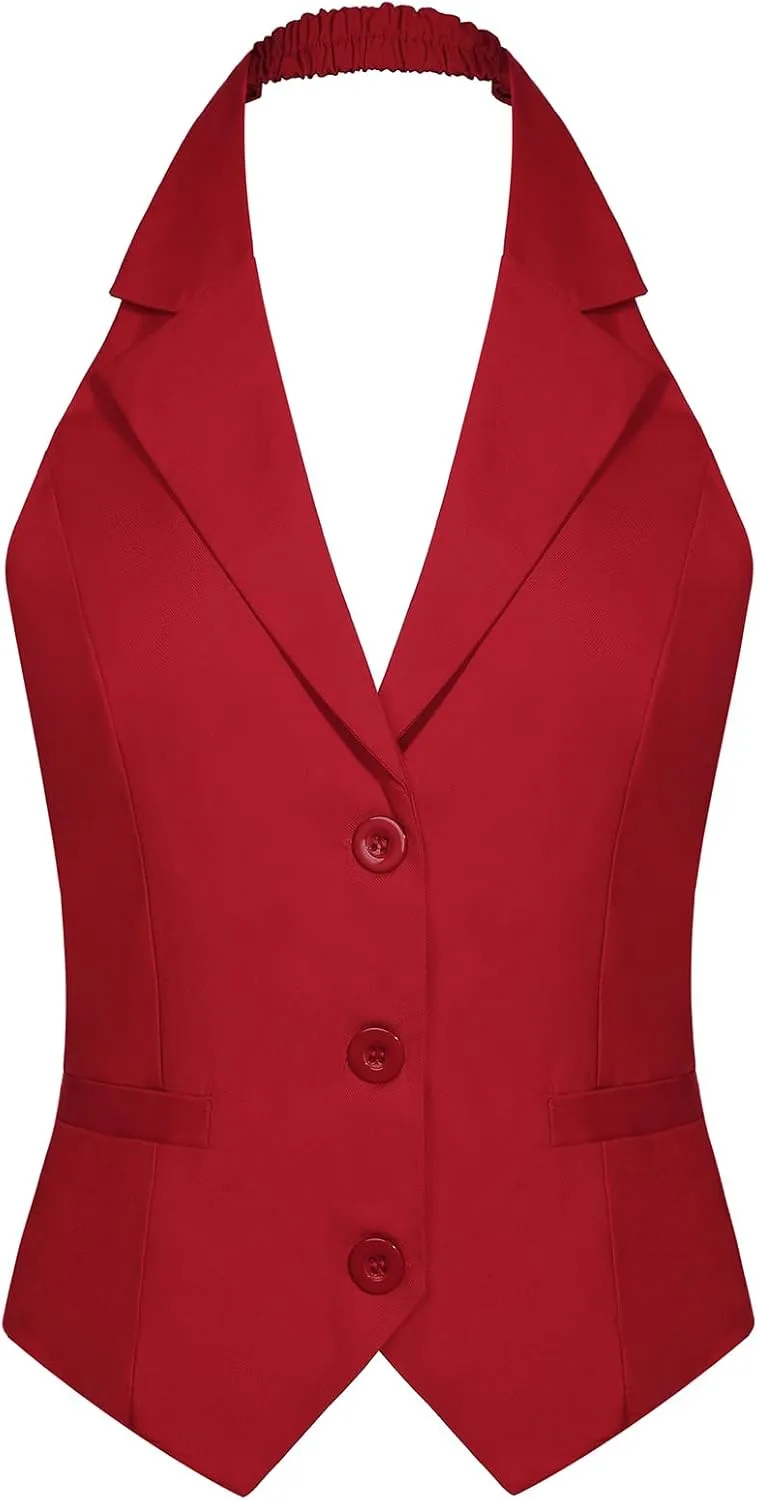 Women's Dressy Casual Versatile Vest Tuxedo Suit Waistcoat Business Button Up Sleeveless Vests
