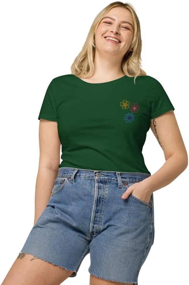 Womens Embroidered Spring Flowers Organic t-Shirt