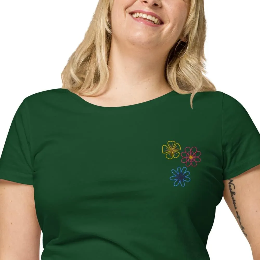 Womens Embroidered Spring Flowers Organic t-Shirt