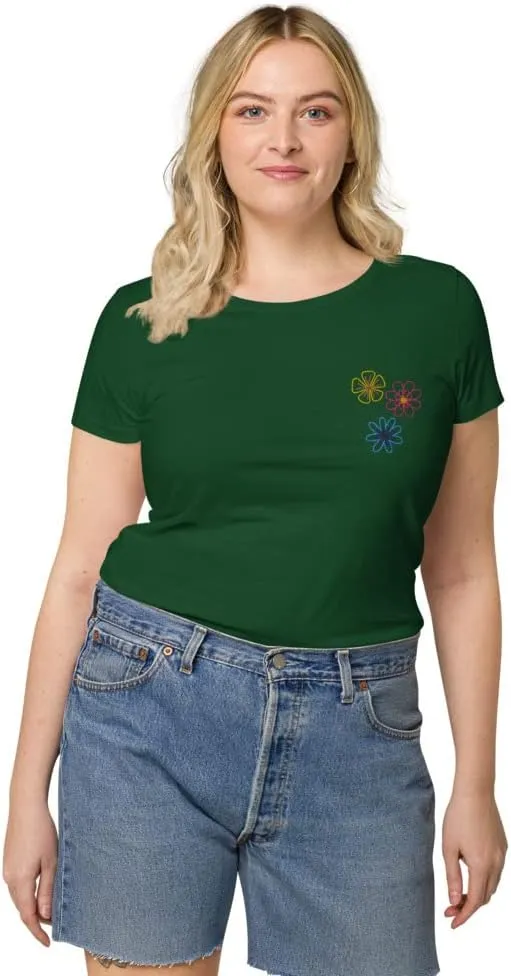 Womens Embroidered Spring Flowers Organic t-Shirt