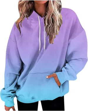 Womens Fall Fashion Hoodies 2023 Casual Oversized Long Sleeve Pullover Tops Gradient Loose Warm Hooded Sweatshirts