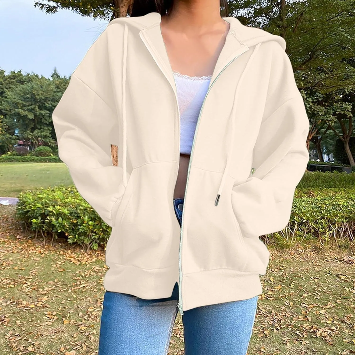 Womens Fleece Zip Up Jacket Lightweight Fall Jackets y2k Clothes Teen Girls Trendy Hoodies Sweatshirts With Pockets
