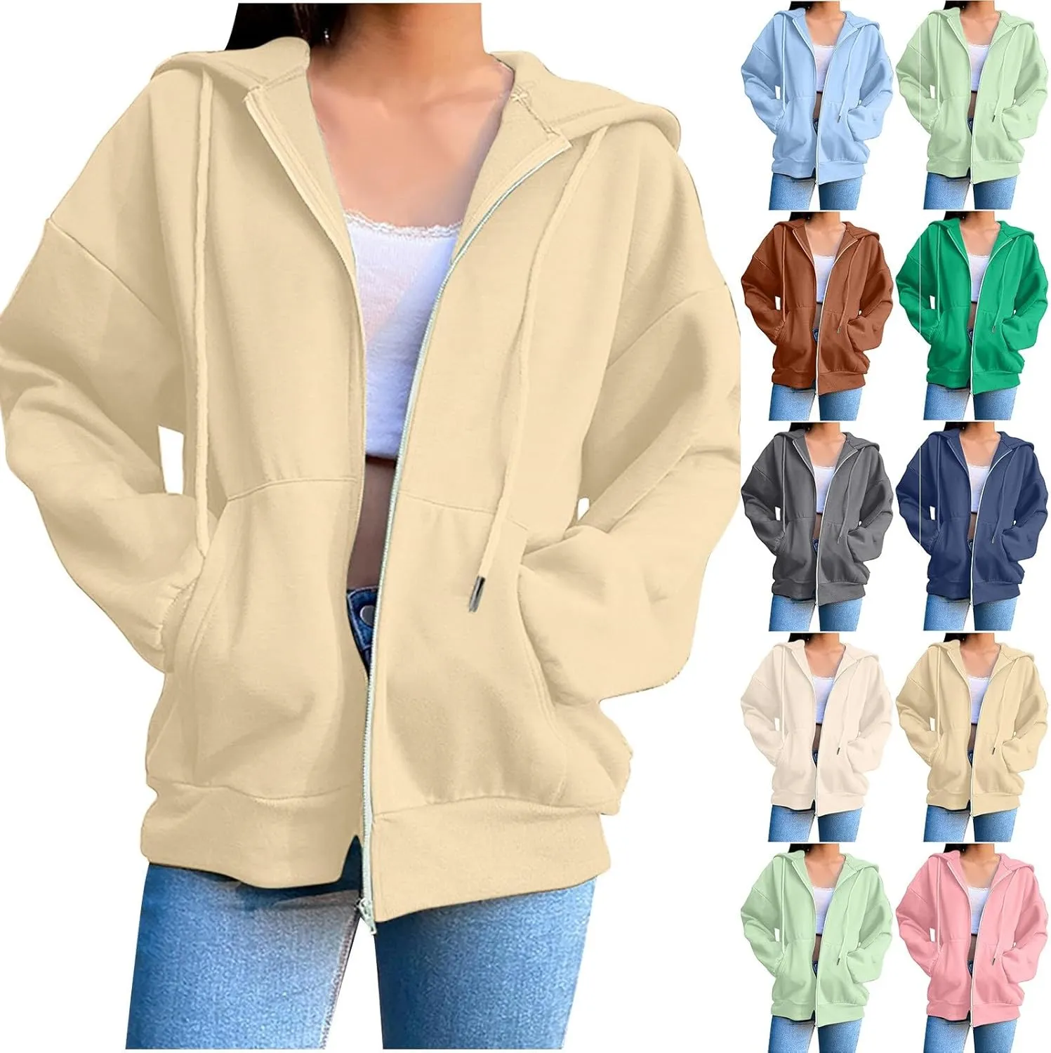 Womens Fleece Zip Up Jacket Lightweight Fall Jackets y2k Clothes Teen Girls Trendy Hoodies Sweatshirts With Pockets