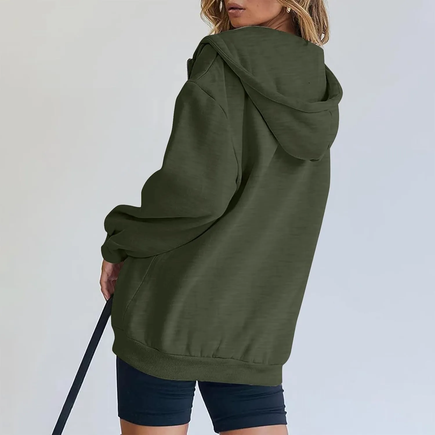 Womens Full Zip Hoodie Y2K Drop Shoulder Fleece Oversized Sweatshirt Baggy Lightweight Comfy Hooded Jackets w/Pockets